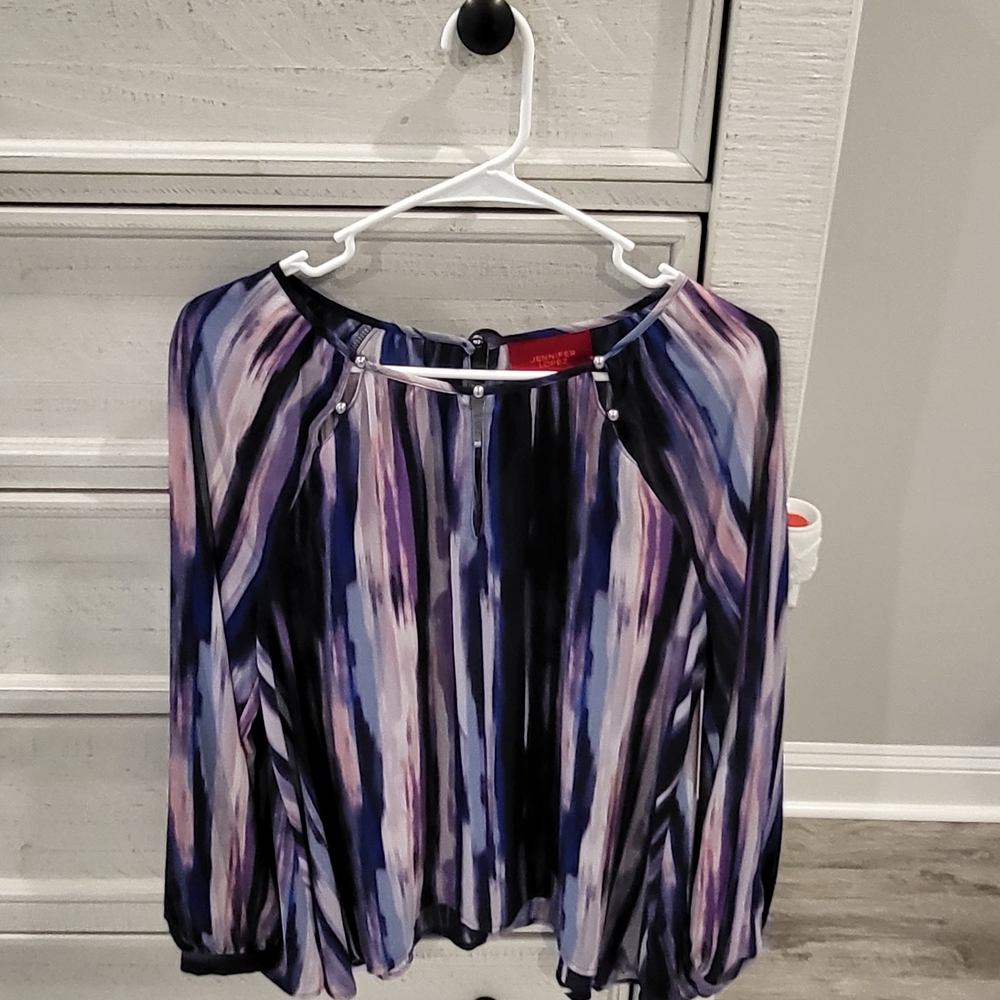 Jennifer Lopez Purple Multi-Stripe Peasant Blouse - Women